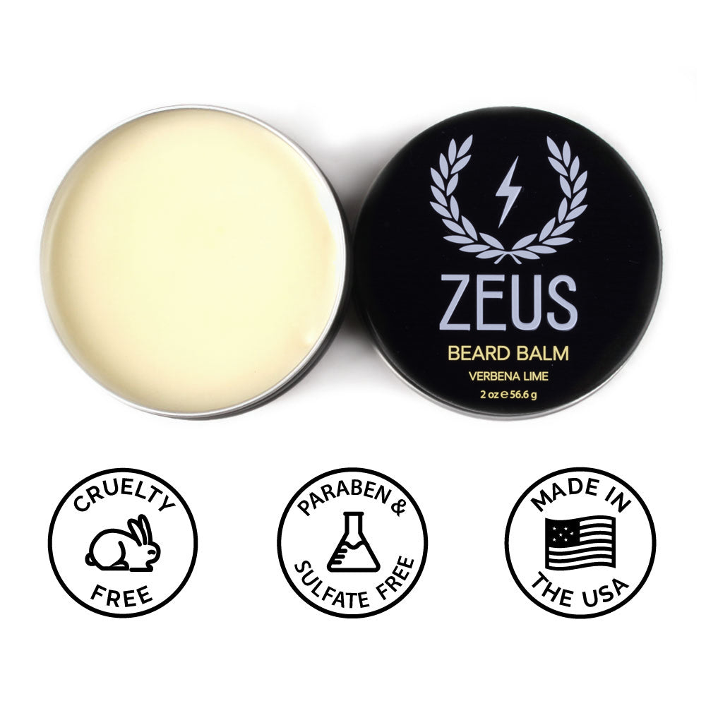Zeus Beard Balm Conditioner, cruelty free, paraben and sulfate free, made in the USA