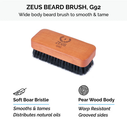 Zeus Boar Bristle Beard Brush, Palm Style, Soft Boar Bristles