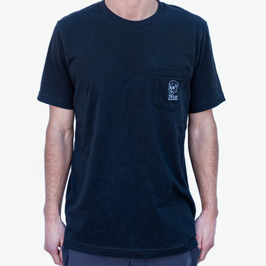 Skull Embroidered Pocket Tee, Black