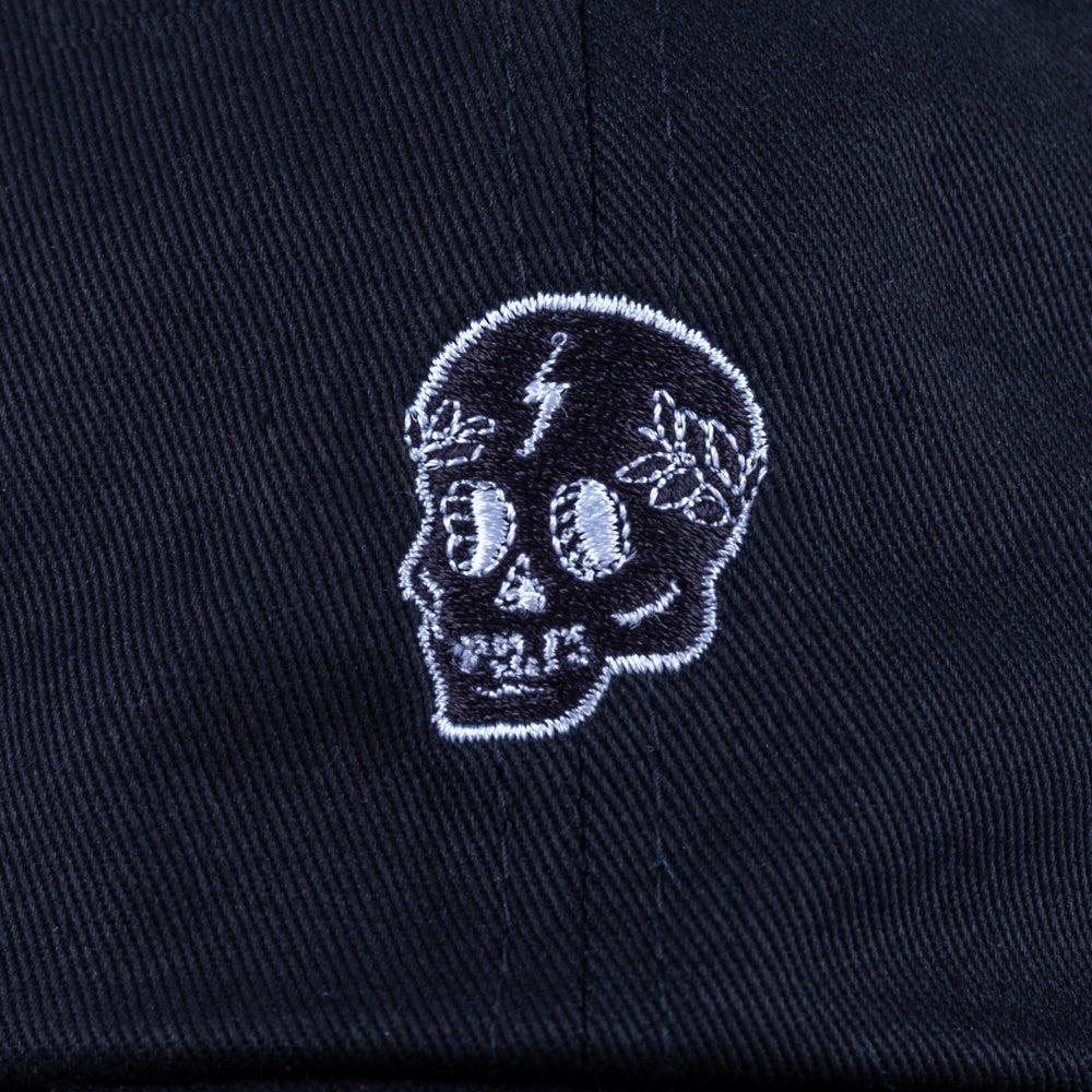 Skull Embroidered Dad Hat, Black