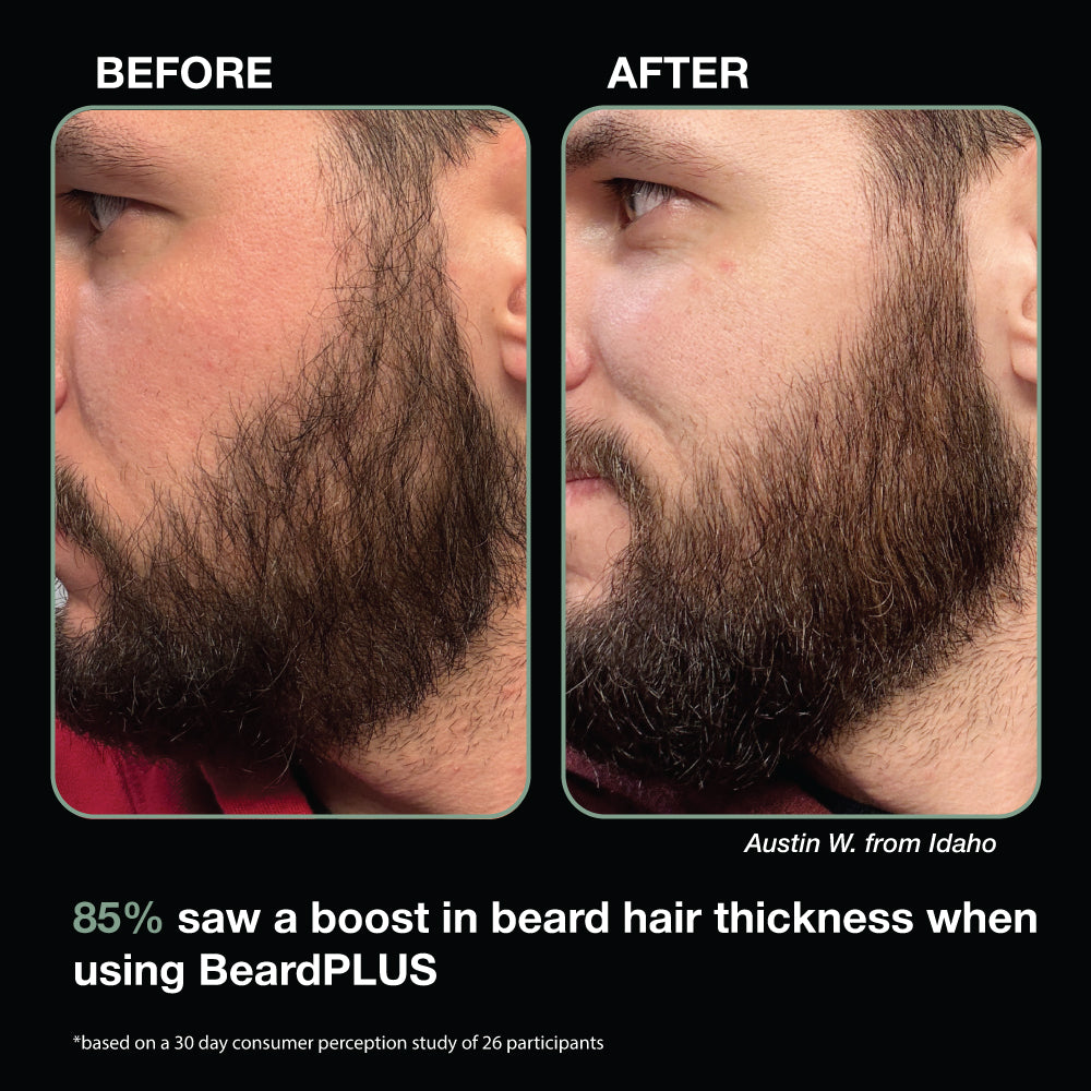 BeardPLUS shampoo creates visibly thicker beard