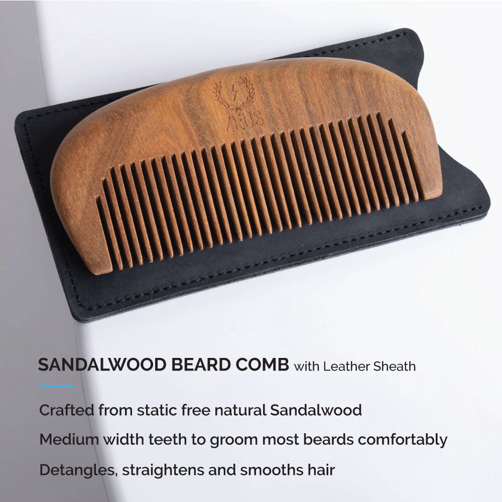 Single sided sandalwood beard comb with sheath