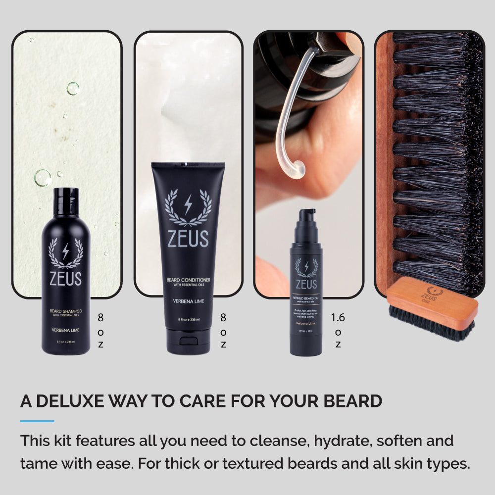 Zeus Deluxe Beard Care Kit with Refined Oil products