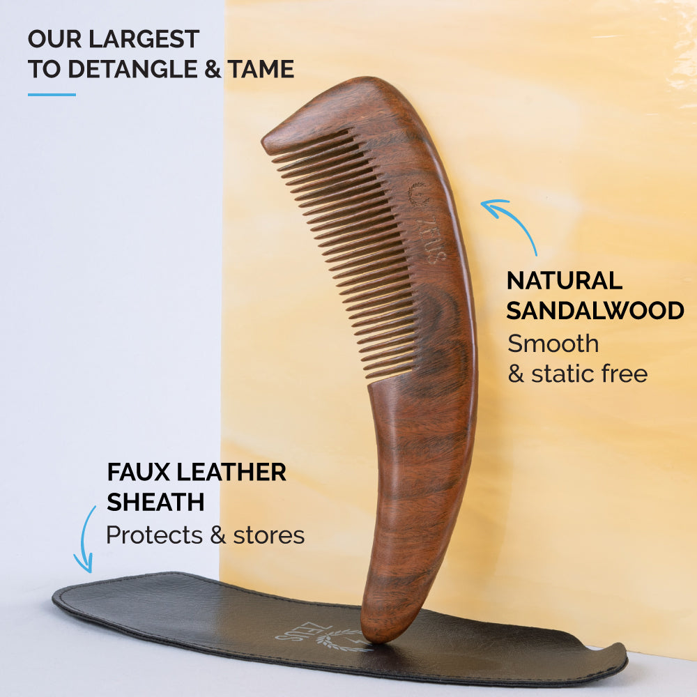 zeus large curved sandalwood beard comb features