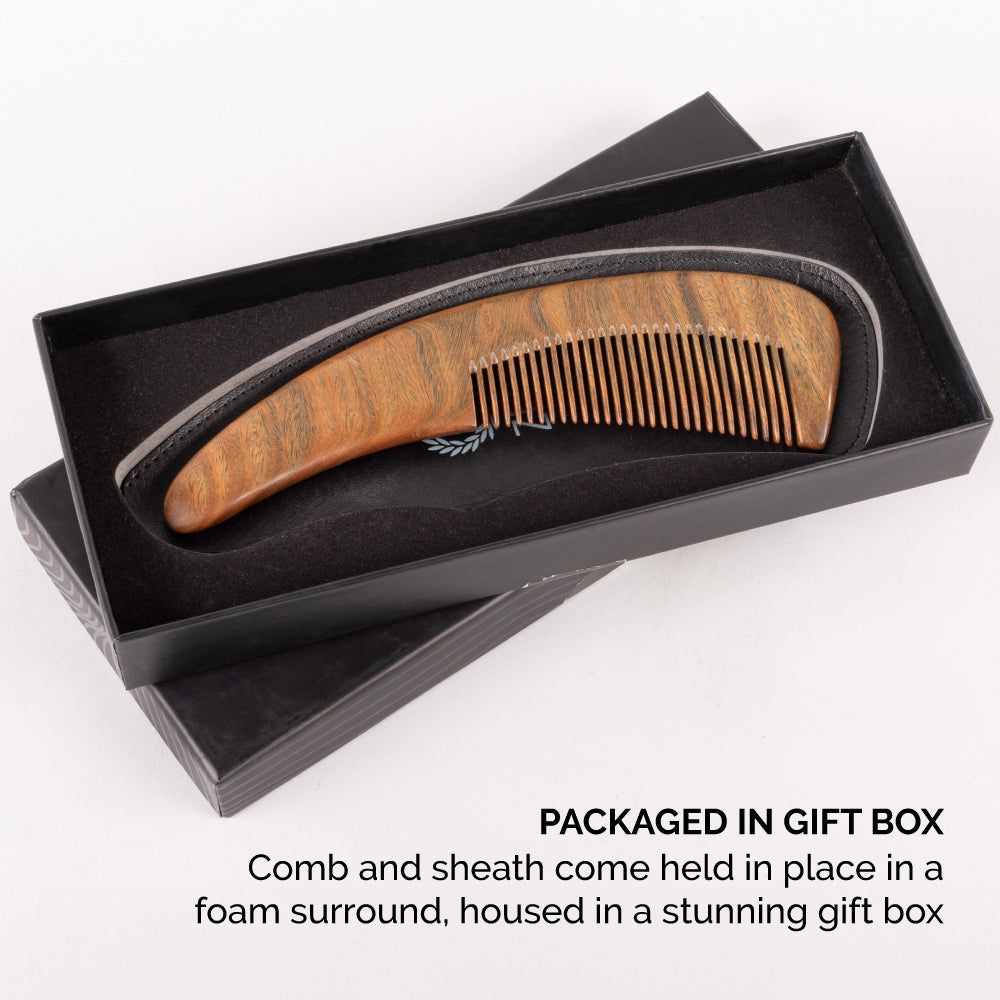 zeus large curved sandalwood beard comb box