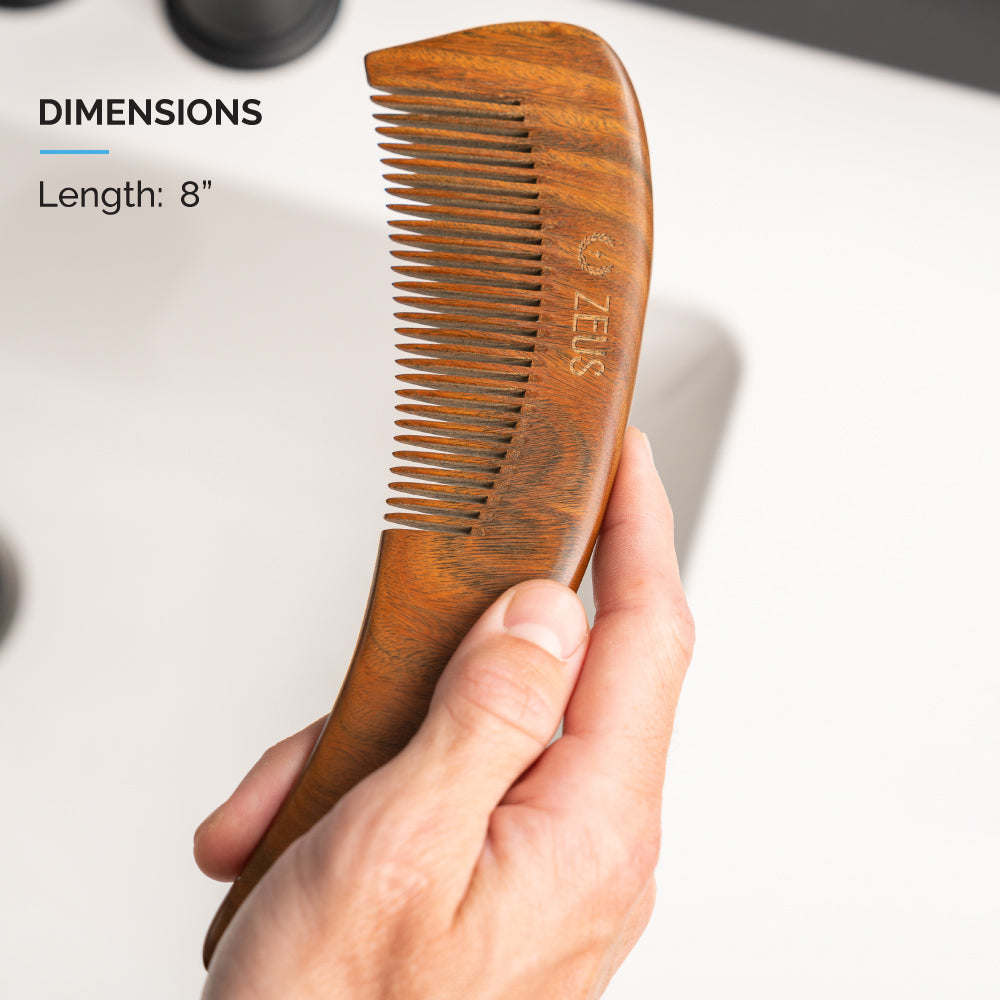 zeus large curved sandalwood beard comb size