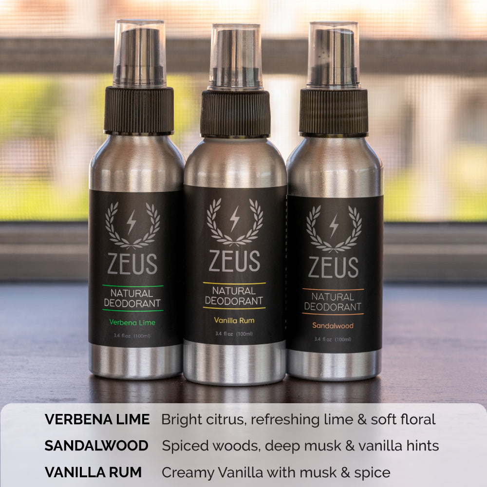 zeus natural deodorant spray scents