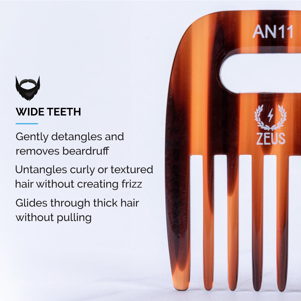 zeus traditional handcrafted beard afro pick teeth