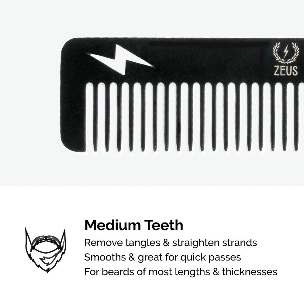 Zeus Stainless Steel Thunderbolt Comb, Powder Coated Black - T22