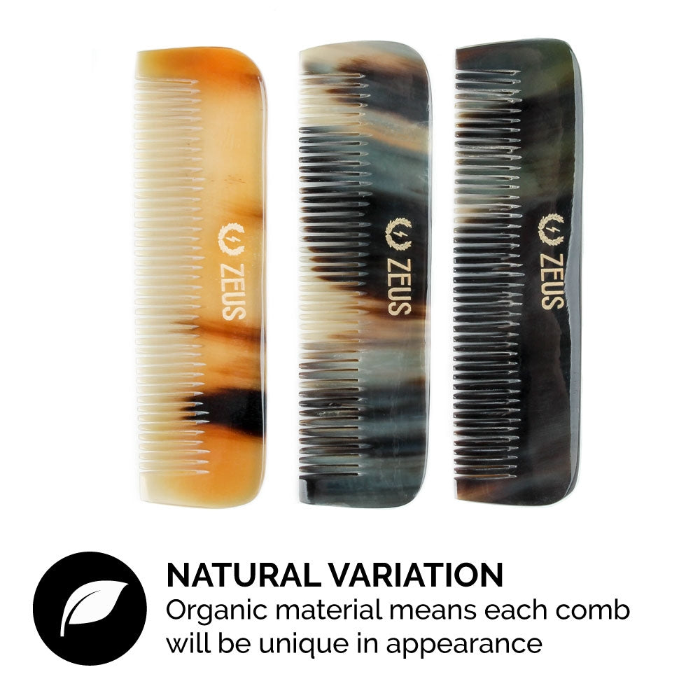 Zeus Natural Horn Medium Tooth Beard Comb in Deluxe Tin