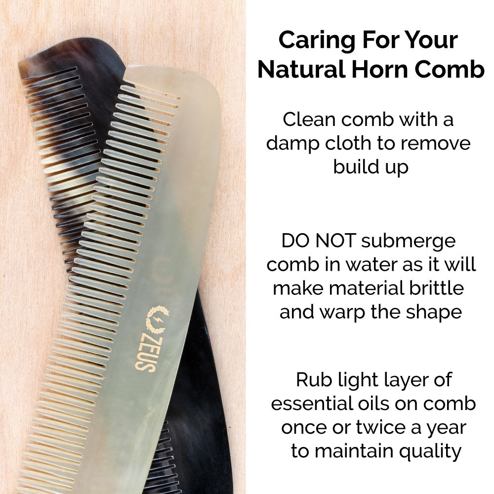 Zeus Natural Horn Wide Tooth Beard Comb in Deluxe Tin