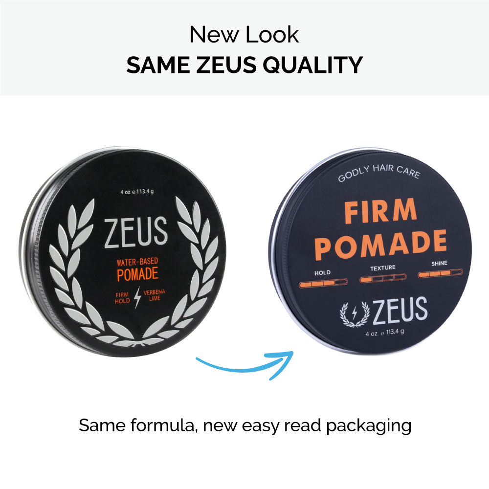 Zeus Firm Hold Pomade, new packaging, same formula