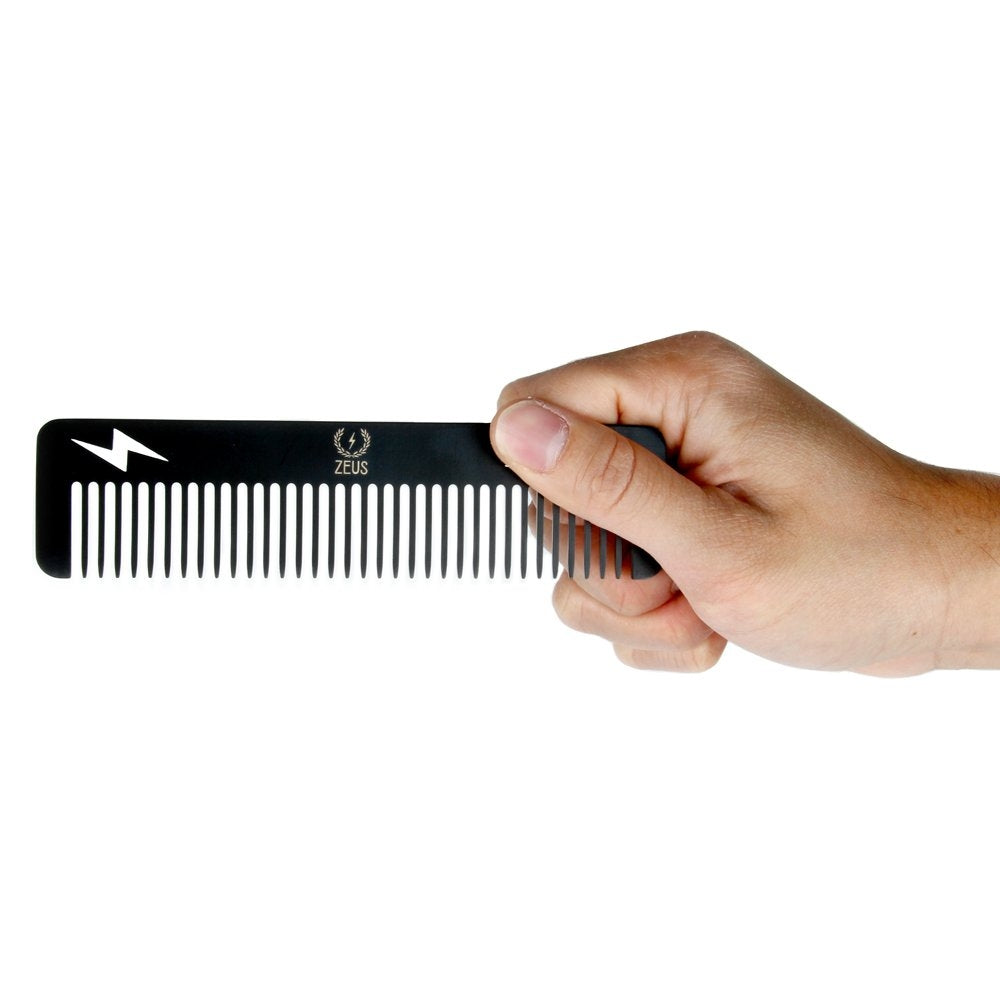 Zeus Stainless Steel Thunderbolt Comb, Powder Coated Black - T22