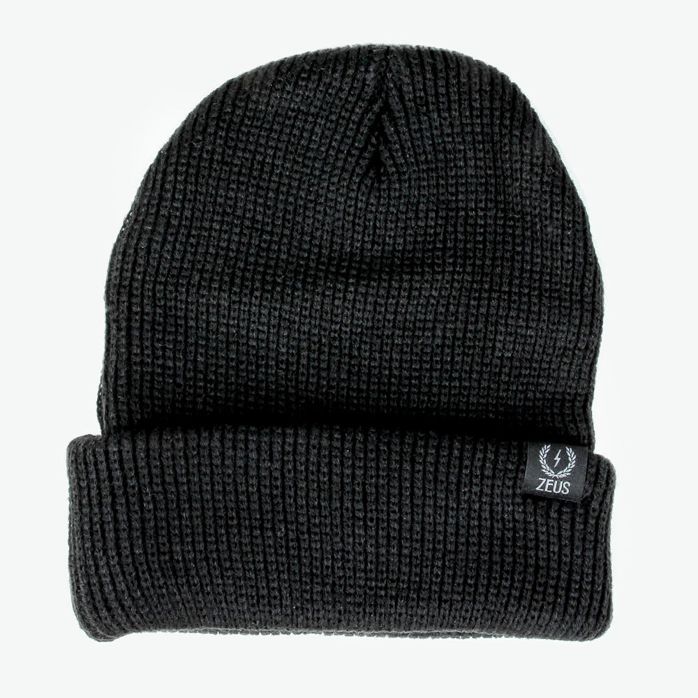 Zeus Ribbed Knit Beanie, Black