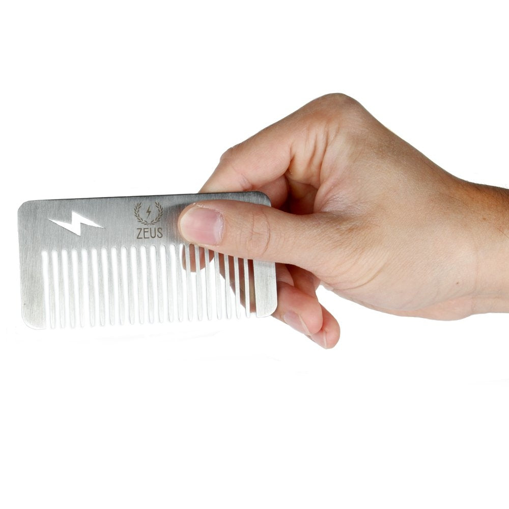 Zeus Pocket Stainless Steel Beard Comb hand