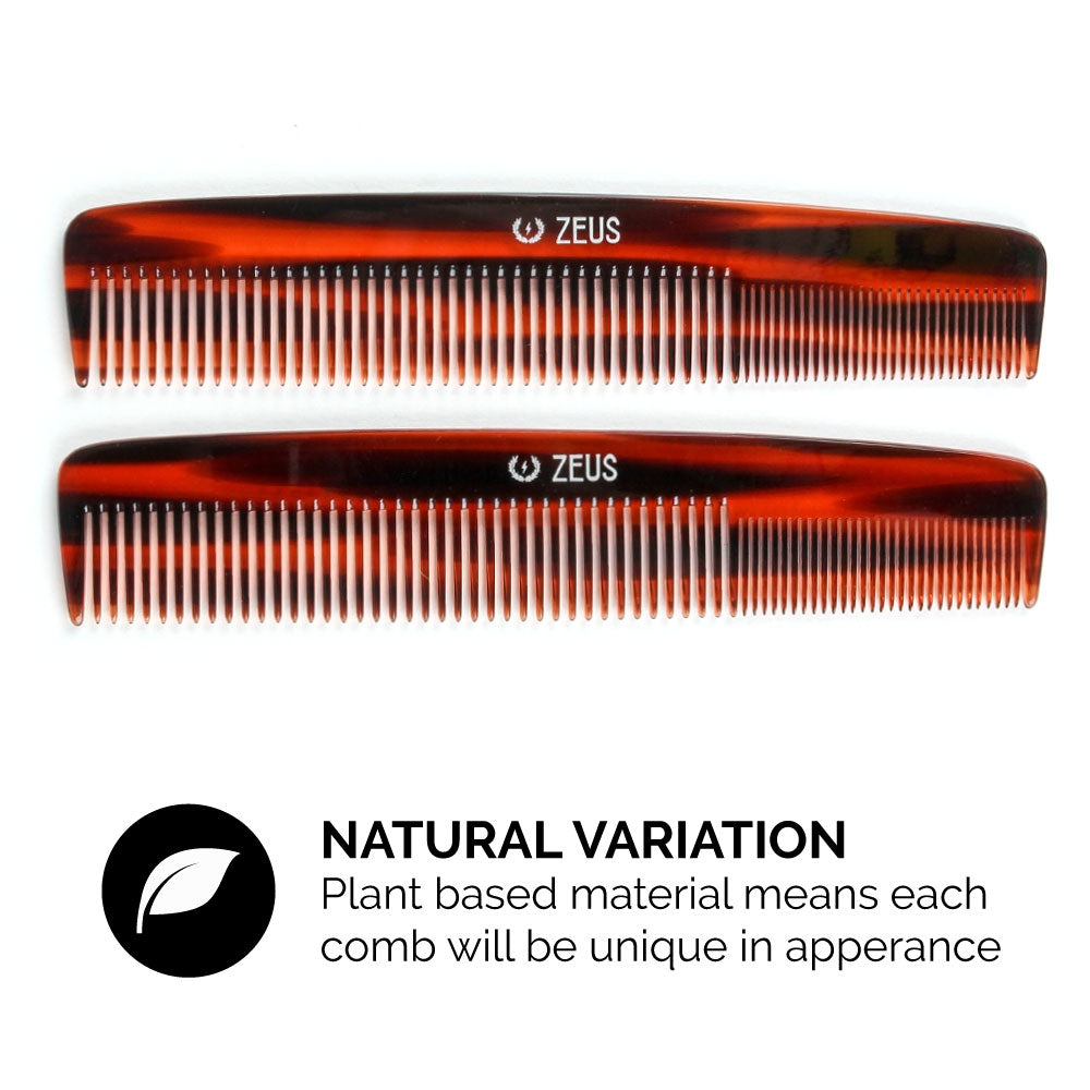 Zeus 7.5" Handmade Saw-Cut 2-in-1 Beard & Mustache Comb has natural variation due to plant based material