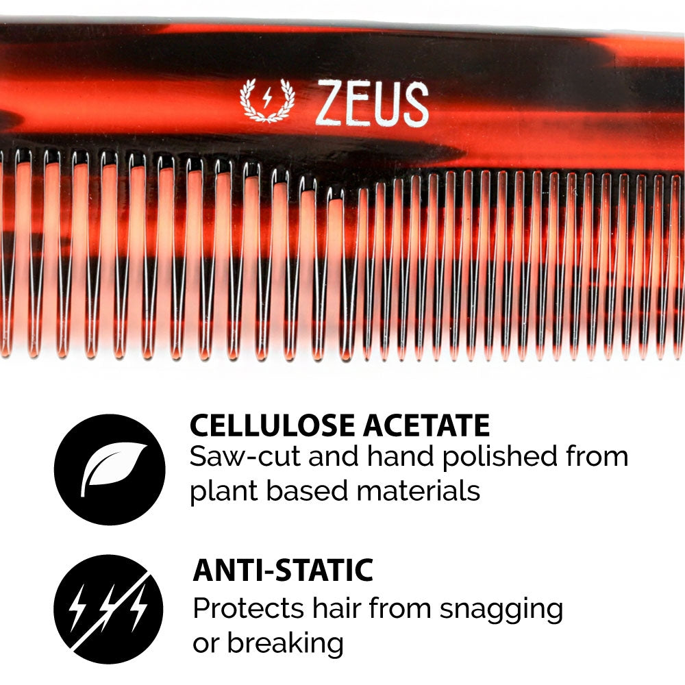 Zeus Acetate Hair Comb, 7.5" Traditional is made from cellulose acetate and is anti static