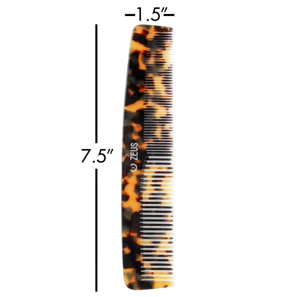 Zeus Acetate Hair Comb, 7.5", Tortoiseshell, dimensions - 1.5 inches width, 7.5 inches length