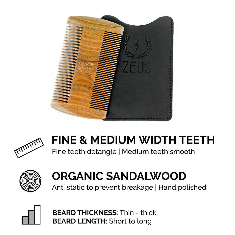 Zeus Double Sided Sandalwood Comb info