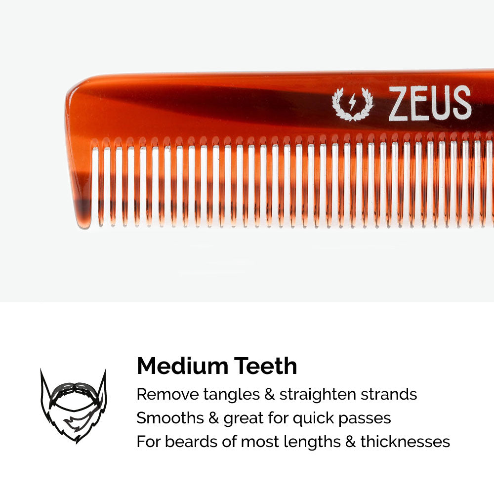 Zeus Handmade Saw-Cut Pocket Beard Comb has medium teeth
