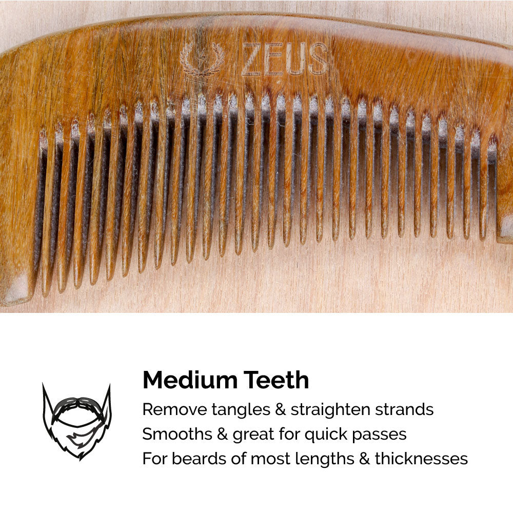 Zeus Large Curved Sandalwood Beard Comb has medium teeth