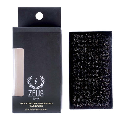 Zeus Palm Hair Brush, Beech Wood & 100% Boar Bristle - BP92, packaging