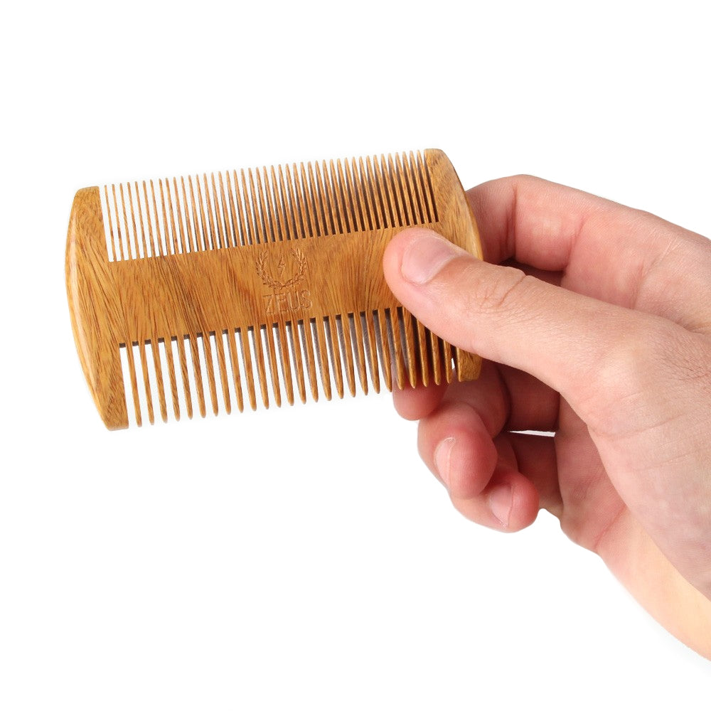 Zeus Sandalwood Double-Sided Beard Comb with Leather Sheath - R31