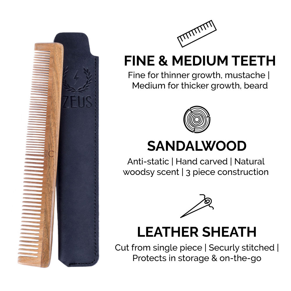 Zeus Sandalwood Mustache & Beard Comb Set