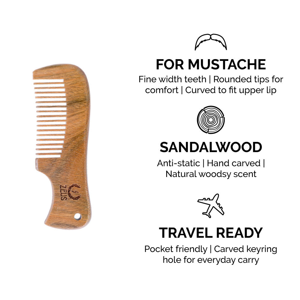 Zeus Sandalwood Mustache & Beard Comb Set