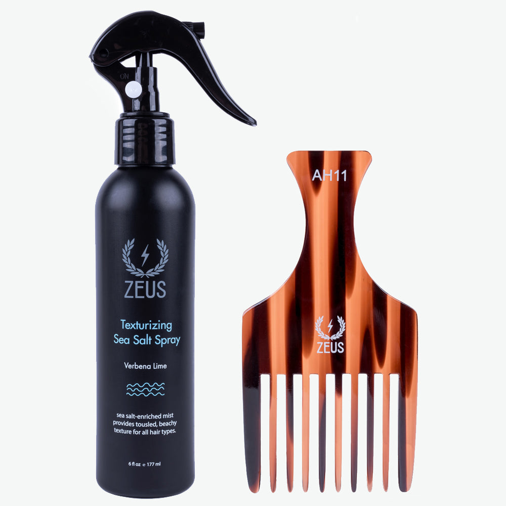 Zeus Texturizing Sea Salt Spray and Handcrafted Hair Pick Set