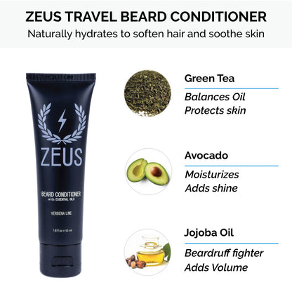 zeus travel beard conditioner, 1.8oz, Verbena Lime