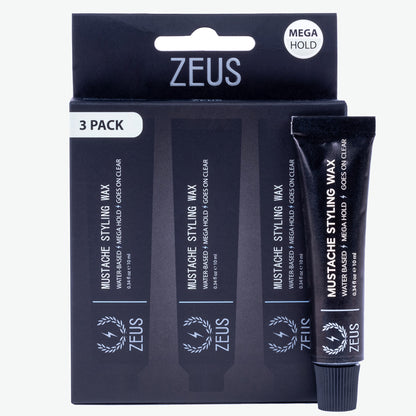 Zeus Mustache Styling Wax, Mega Hold - 3 Pack