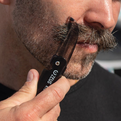 Zeus Folding Mustache Comb, Graphite Black- K13