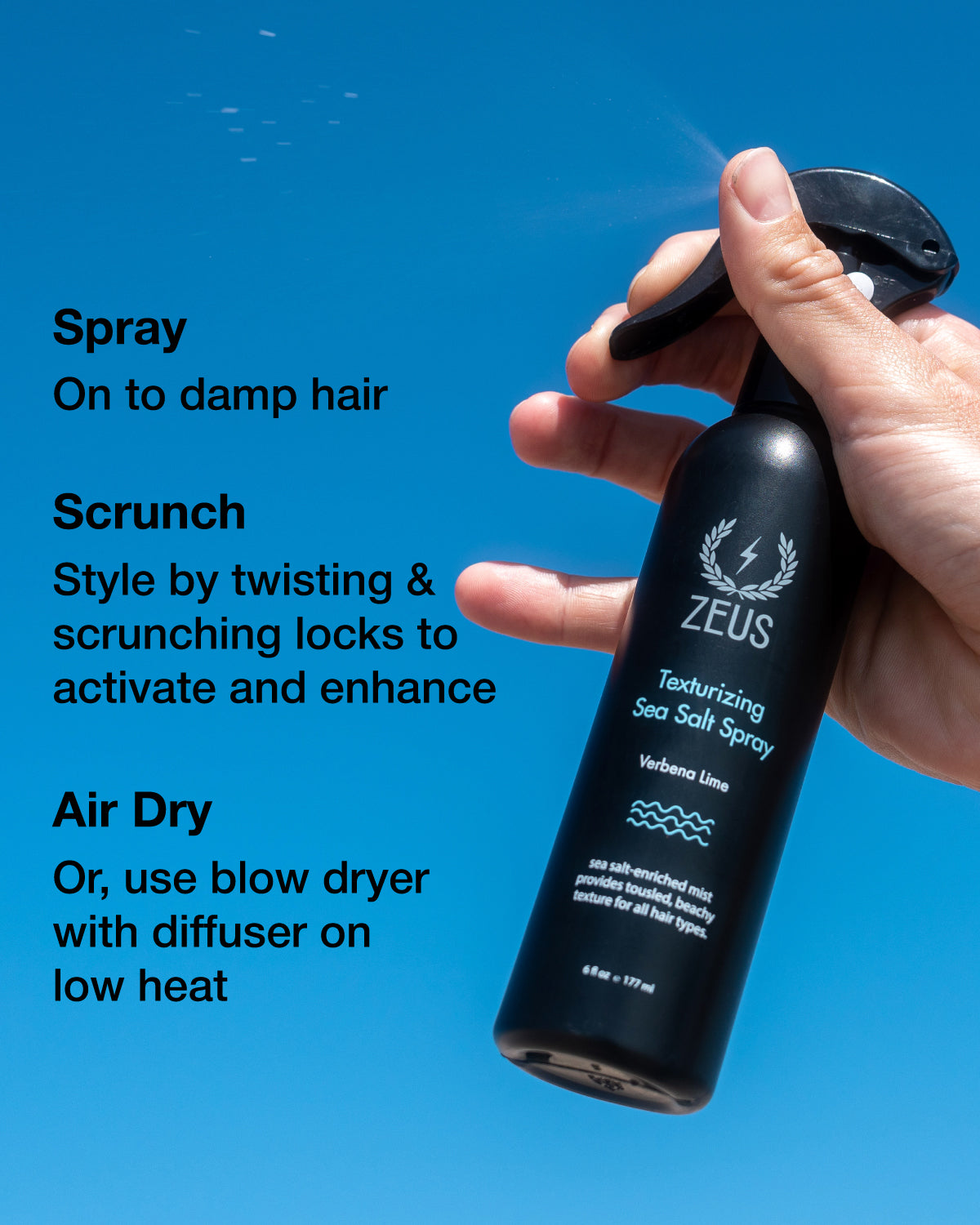 Zeus Texturizing Sea Salt Spray, Verbena Lime, 6 fl oz | Zeus