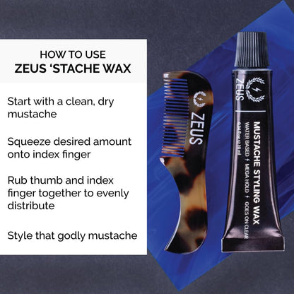 Zeus Mustache Styling Wax, Mega Hold - 3 Pack
