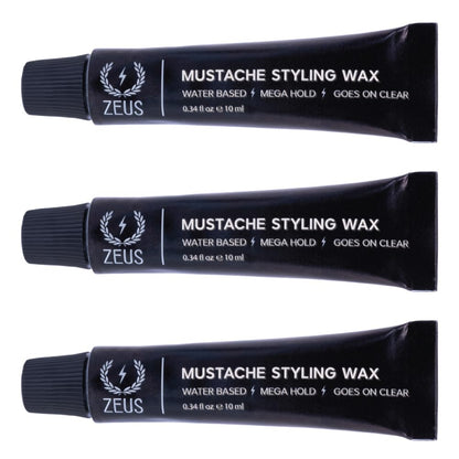 Zeus Mustache Styling Wax, Mega Hold - 3 Pack