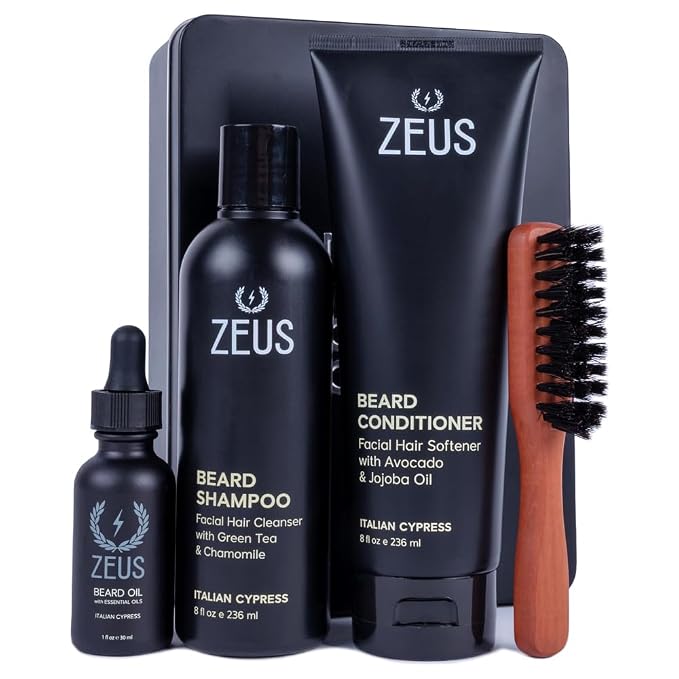 ZEUS Deluxe Beard Care Kit for Men with Natural Beard Oil