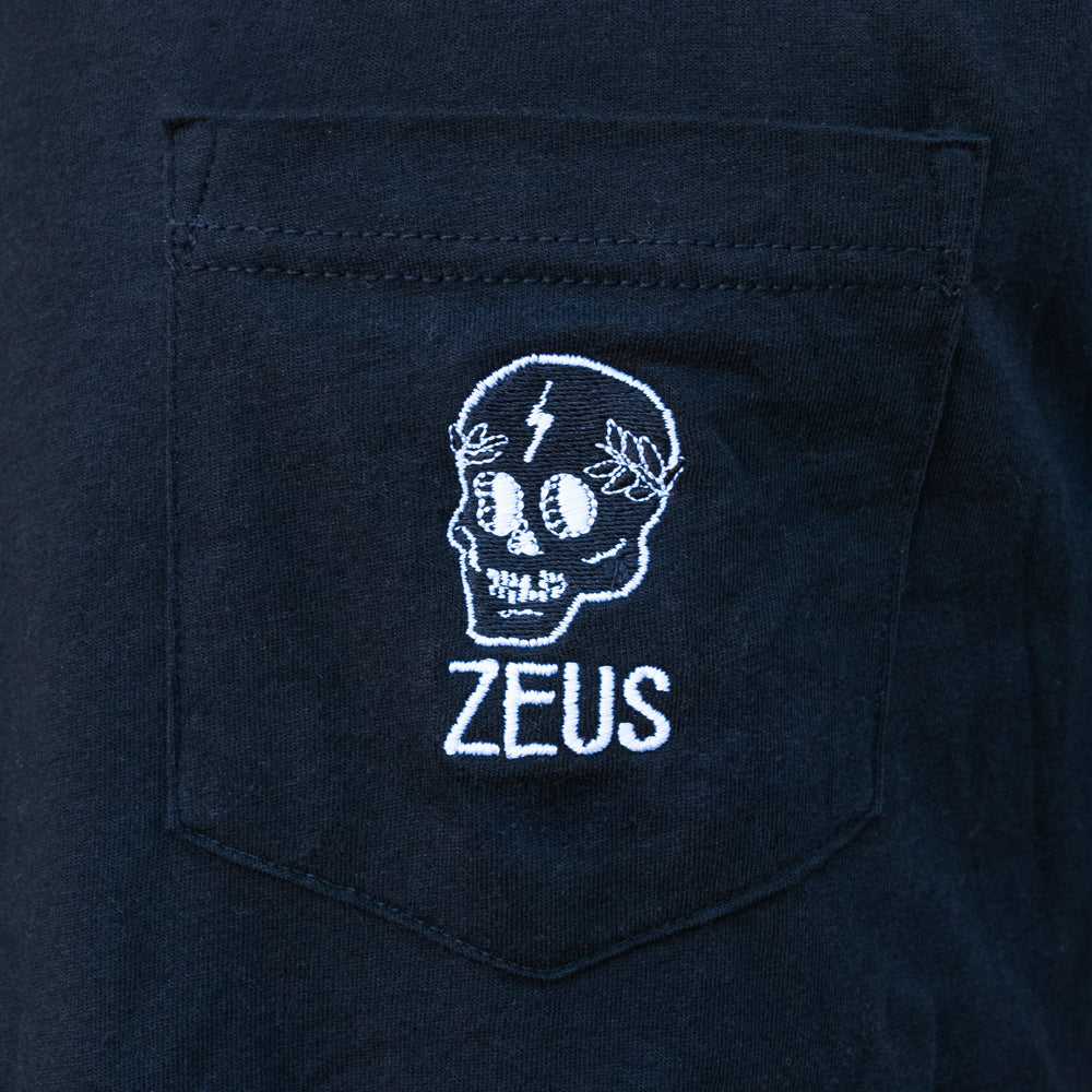 Skull Embroidered Pocket Tee, Black