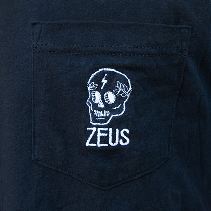 Skull Embroidered Pocket Tee, Black