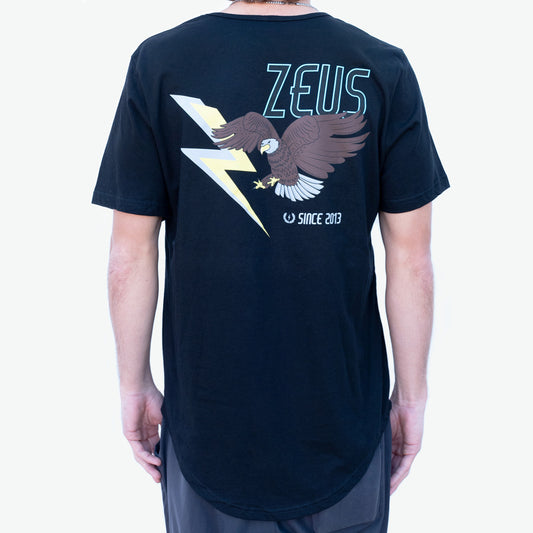 Zeus 100% Cotton, Eagle + Bolt Curved Hem Graphic Tee, Black