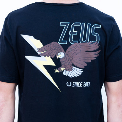 Zeus 100% Cotton, Eagle + Bolt Curved Hem Graphic Tee, Black