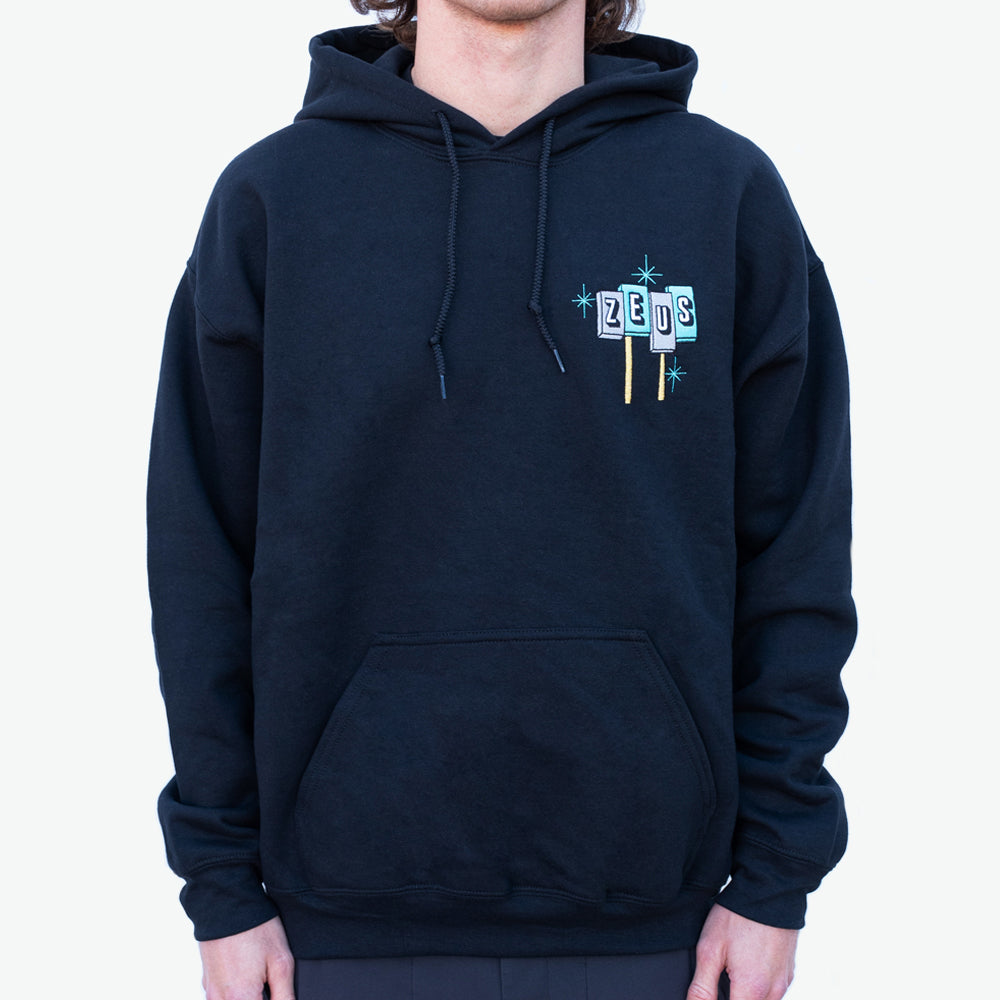 Vintage Neon Sign Embroidered Hoodie, Black