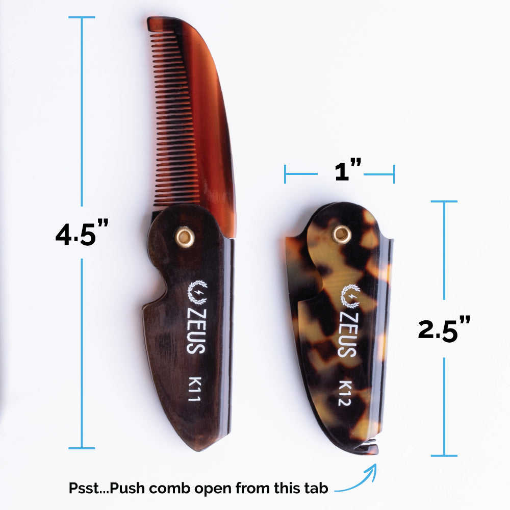 Folding Mustache Comb dimensions open and closed