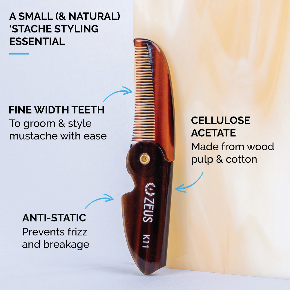 Folding mustache comb features