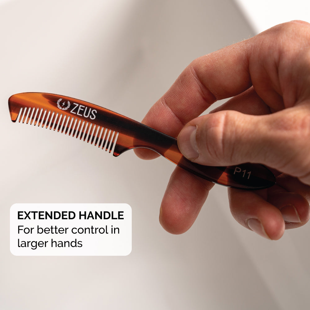Long mustache comb has extended handle