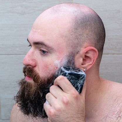 Zeus Beard Shampoo Bar in use