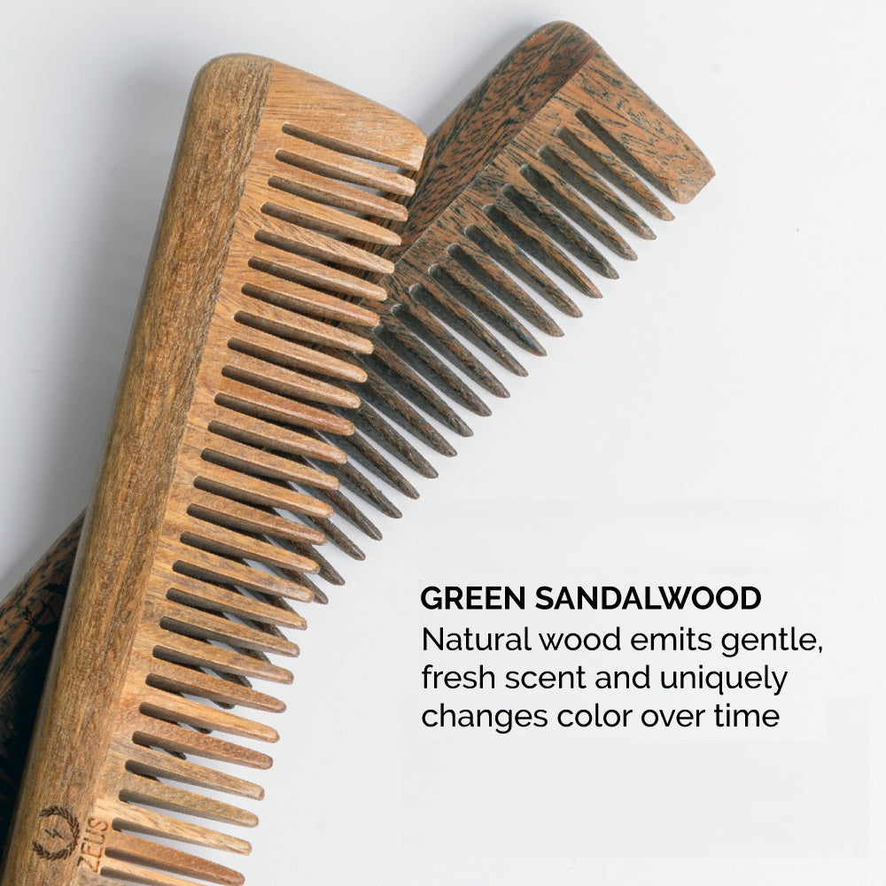 ZEUS Sandalwood Hair Comb with Genuine Leather Sheath