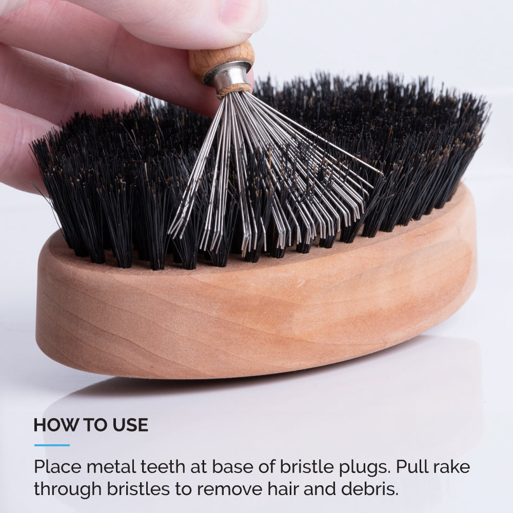 Zeus Military Beard Brush and Rake in use