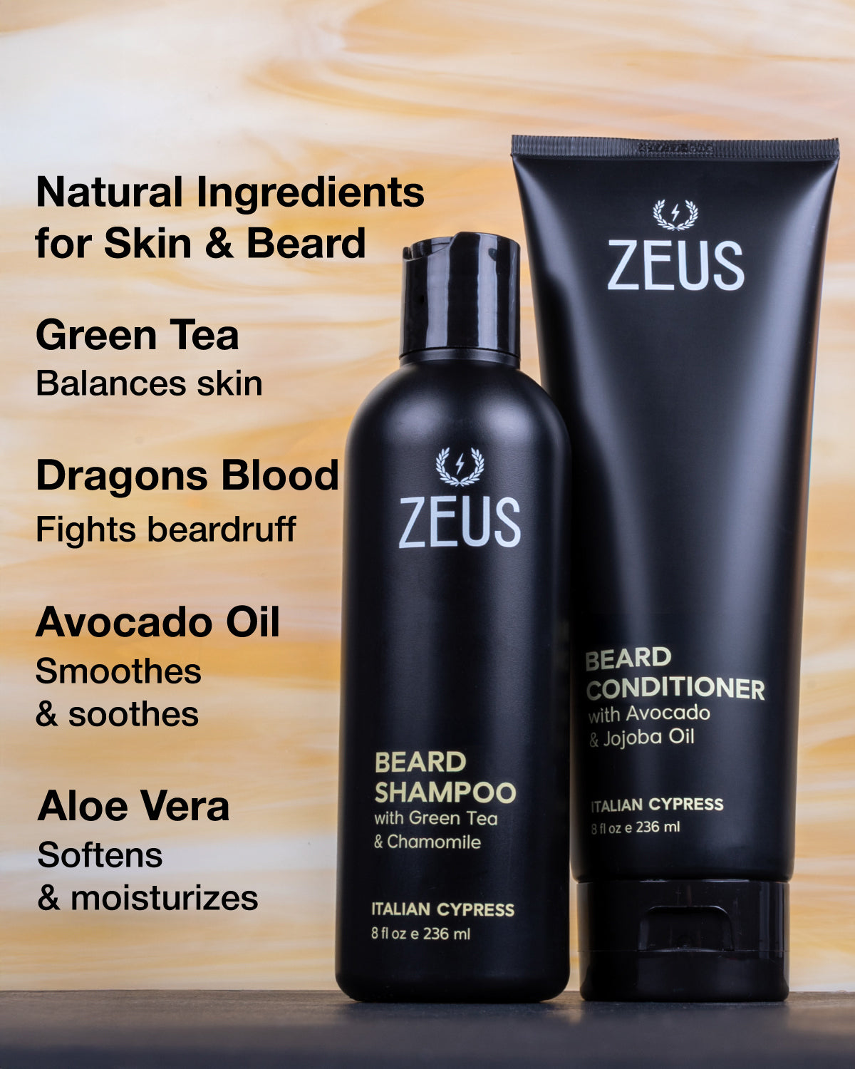 ZEUS Beard Wash Set for Men, Beard Shampoo & Conditioner