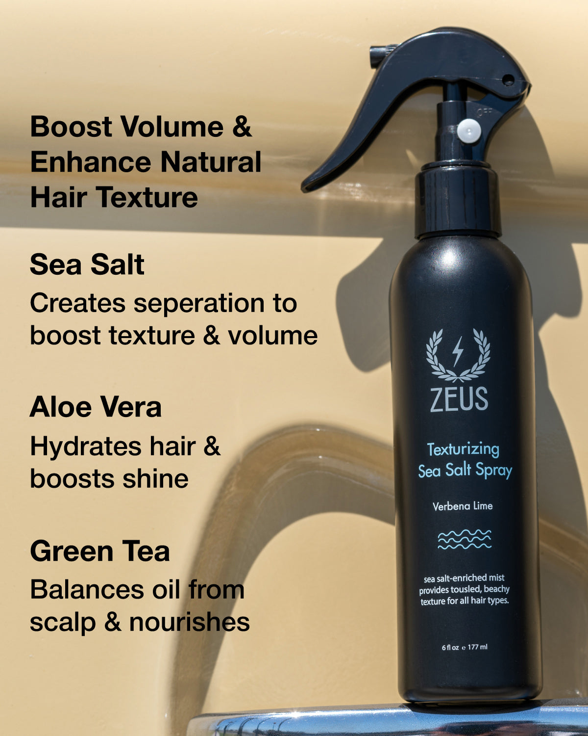 Zeus Texturizing Sea Salt Spray, Verbena Lime, 6 fl oz | Zeus